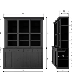Wohnen Esszimmer-Vitrinen|Esszimmerschränke*166x215x48 Buffetschrank in Schwarz Kiefer - Nariosca