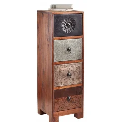 Wohnen 30x85x30 cm Akazie Hochkommode mit Schnitzerei - Welina