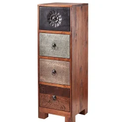 Wohnen 30x85x30 cm Akazie Hochkommode mit Schnitzerei - Welina