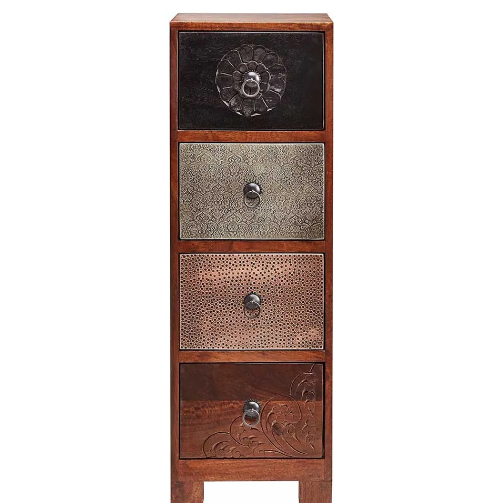 Wohnen 30x85x30 cm Akazie Hochkommode mit Schnitzerei - Welina