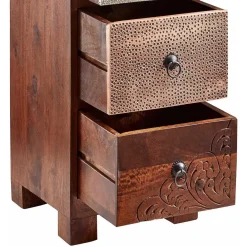 Wohnen 30x85x30 cm Akazie Hochkommode mit Schnitzerei - Welina