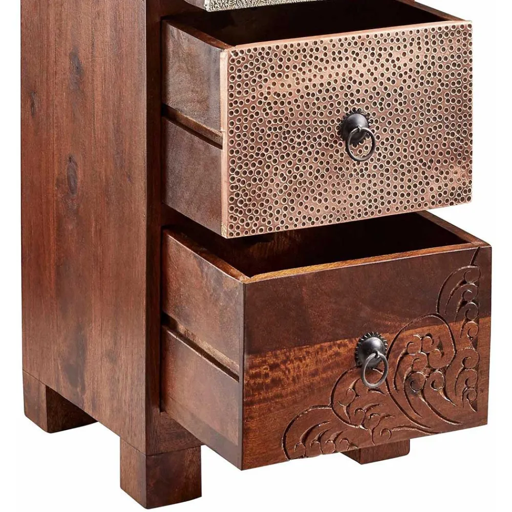 Wohnen 30x85x30 cm Akazie Hochkommode mit Schnitzerei - Welina