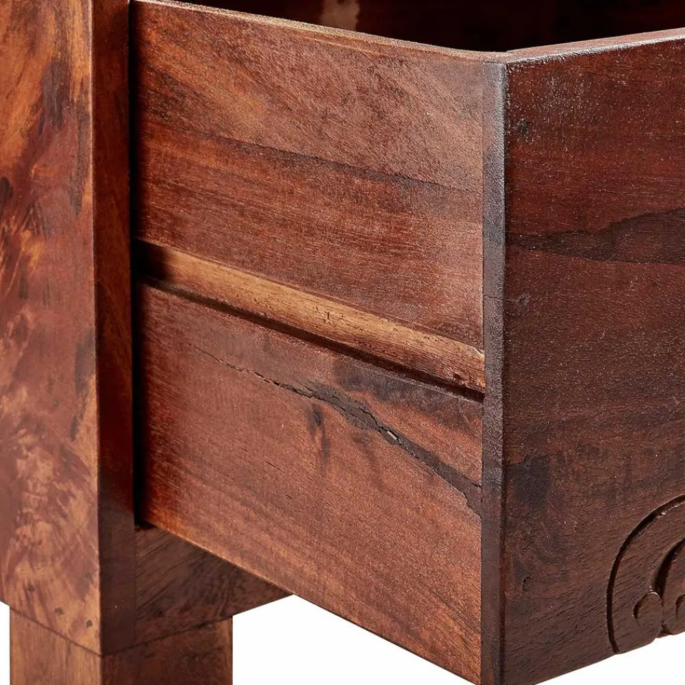 Wohnen 30x85x30 cm Akazie Hochkommode mit Schnitzerei - Welina