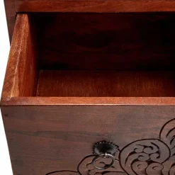 Wohnen 30x85x30 cm Akazie Hochkommode mit Schnitzerei - Welina