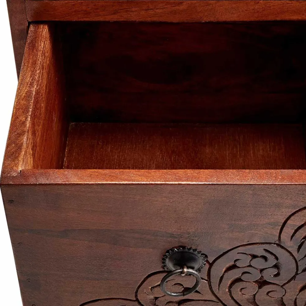 Wohnen 30x85x30 cm Akazie Hochkommode mit Schnitzerei - Welina