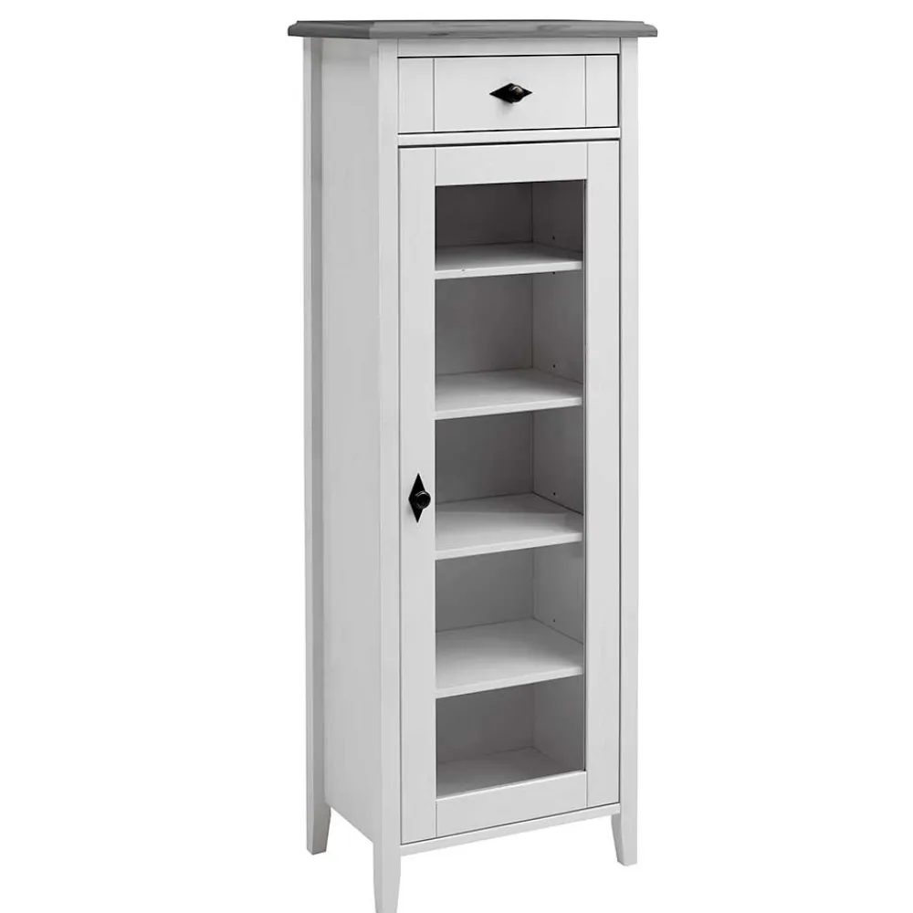 Wohnen 55x149x35 cm Badezimmer Vitrine in Weiß & Grau - Mirandesca