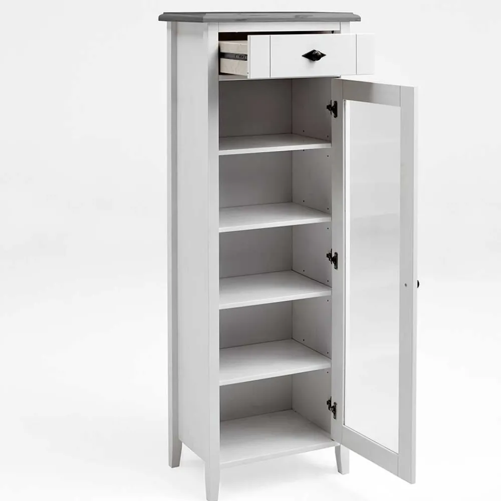 Wohnen 55x149x35 cm Badezimmer Vitrine in Weiß & Grau - Mirandesca