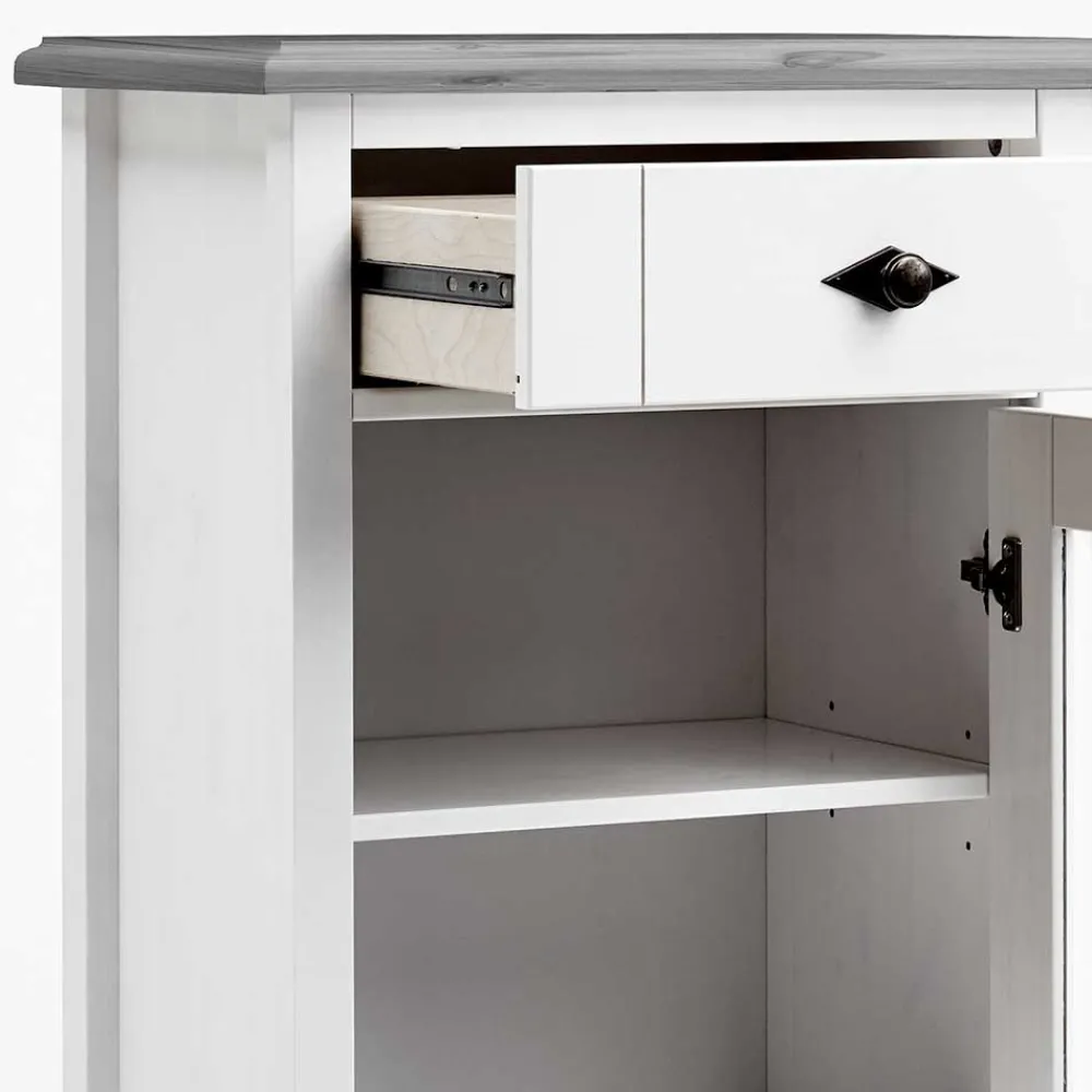 Wohnen 55x149x35 cm Badezimmer Vitrine in Weiß & Grau - Mirandesca