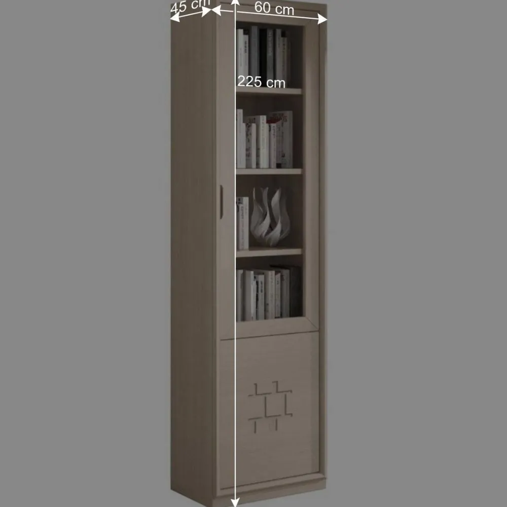 Wohnen 60x225x45 cm Bücher Vitrine in Esche Hell - Odillava