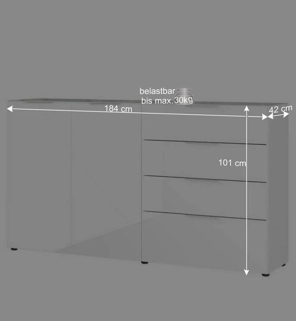 Wohnen 184x101x42 cm Design Sideboard mit Glas Beschichtung - Daven