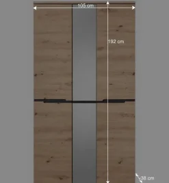 Wohnen Garderobenschränke*105x192x38 cm Dielen Kleiderschrank mit Spiegel - Kuetra