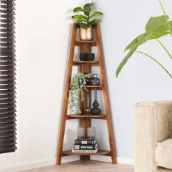 Wohnen Wohnzimmer-Regale|Esszimmerregale*64x148x44 cm Eckregal aus Akazie Massivholz - Skylive