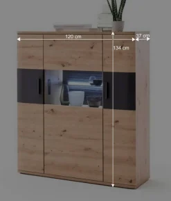 Wohnen 120x134x37 cm Highboard mit drei Türen - Vecenda