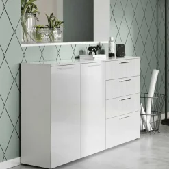 Wohnen Sideboards & Kommoden|Sideboards & Kommoden*186x107x40 cm Hochglanz Sideboard in Weiß - Alida