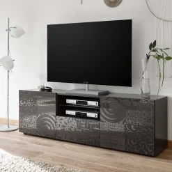 Wohnen 181x57x42 cm Hochglanz TV Element in Grau - Ipatal I
