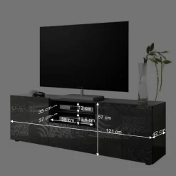 Wohnen 181x57x42 cm Hochglanz TV Element in Grau - Ipatal I