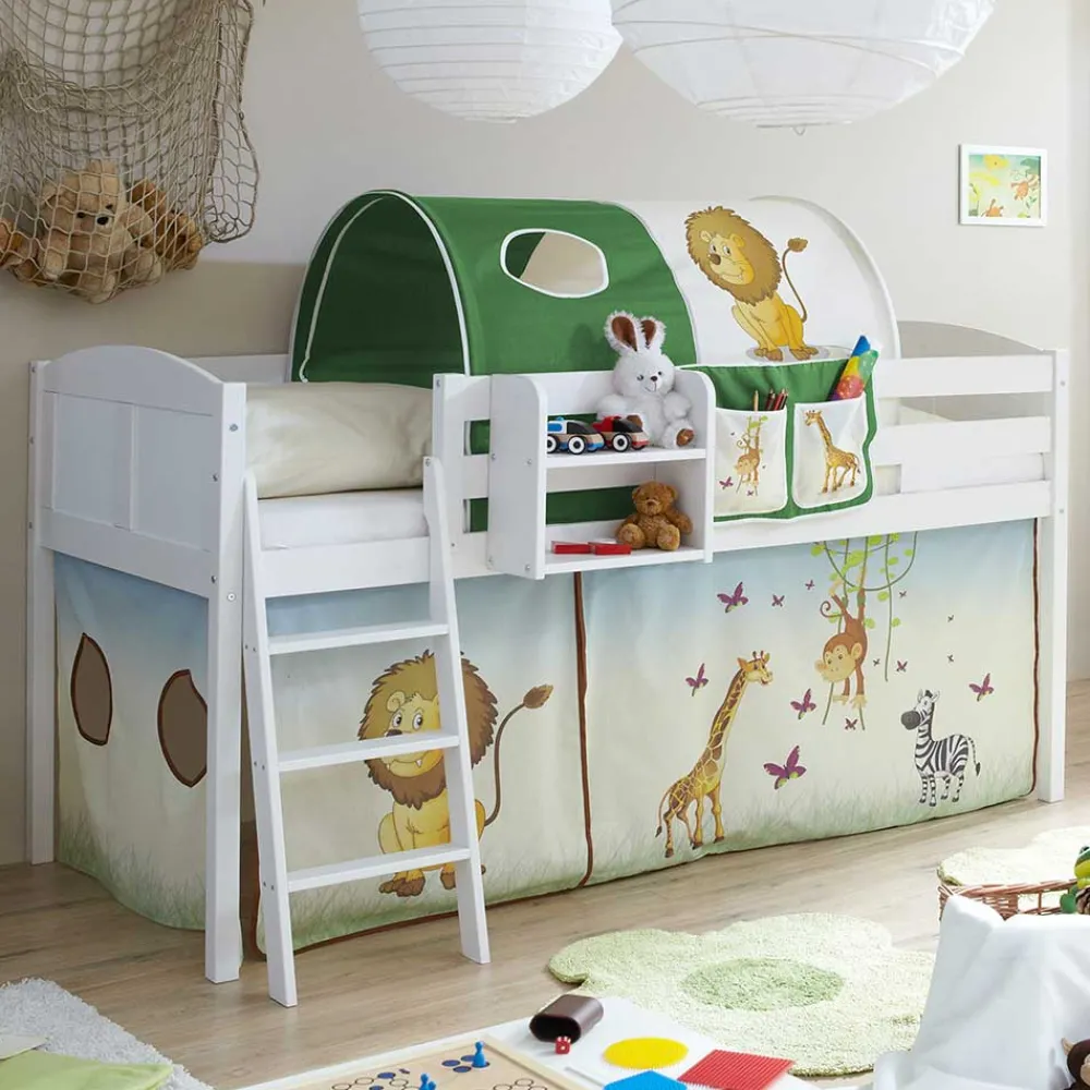 Kinder Wohnen 96x118x206 cm Kinder Hochbett aus weißer Kiefer - Moto