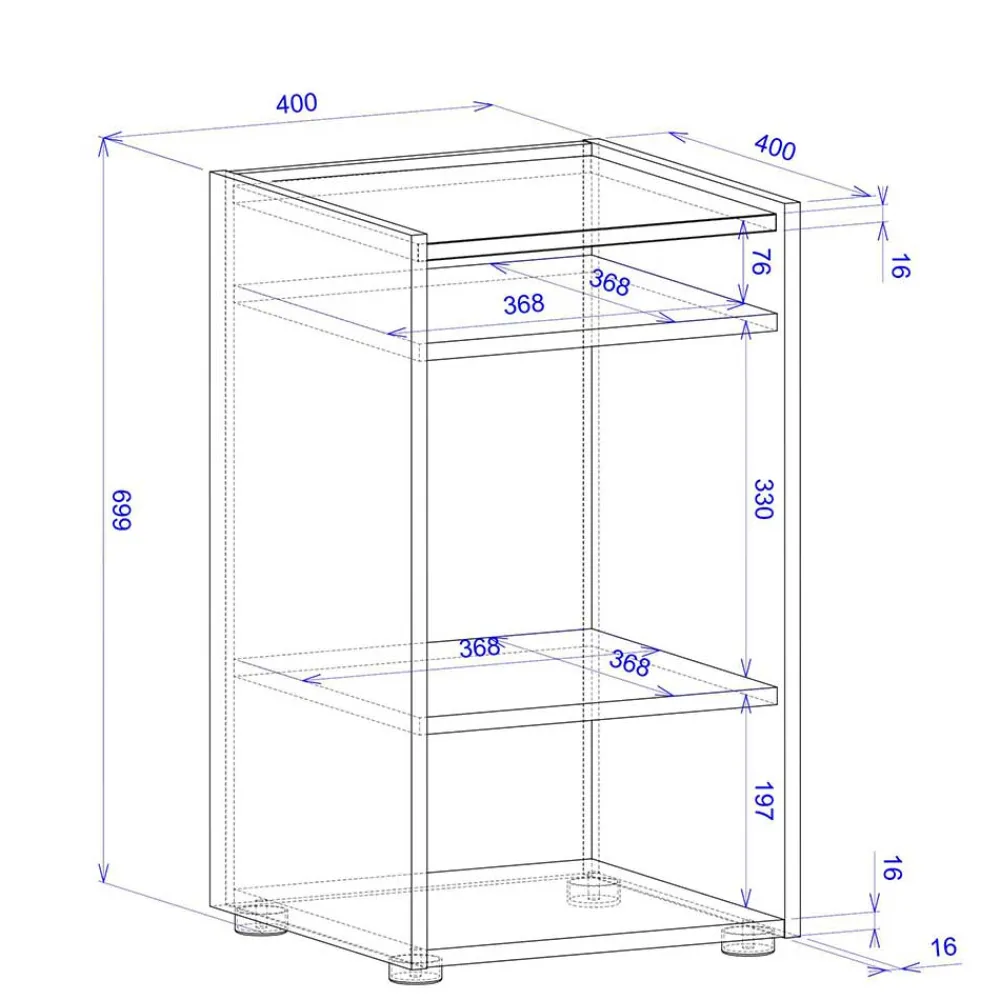 Wohnen 40x70x40 cm Kleines Regal mit drei Fächern - Nonessia
