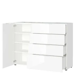 Wohnen 134x101x42 cm Kommode in Weiß mit Glas - Rufu