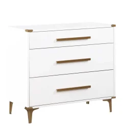 Wohnen 91x81x46 cm Kommode in Weiß und Messing - Onan