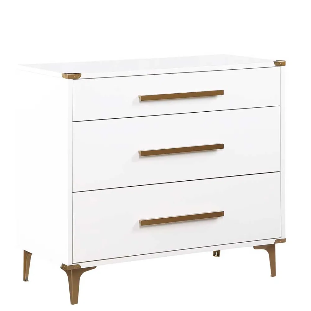 Wohnen 91x81x46 cm Kommode in Weiß und Messing - Onan