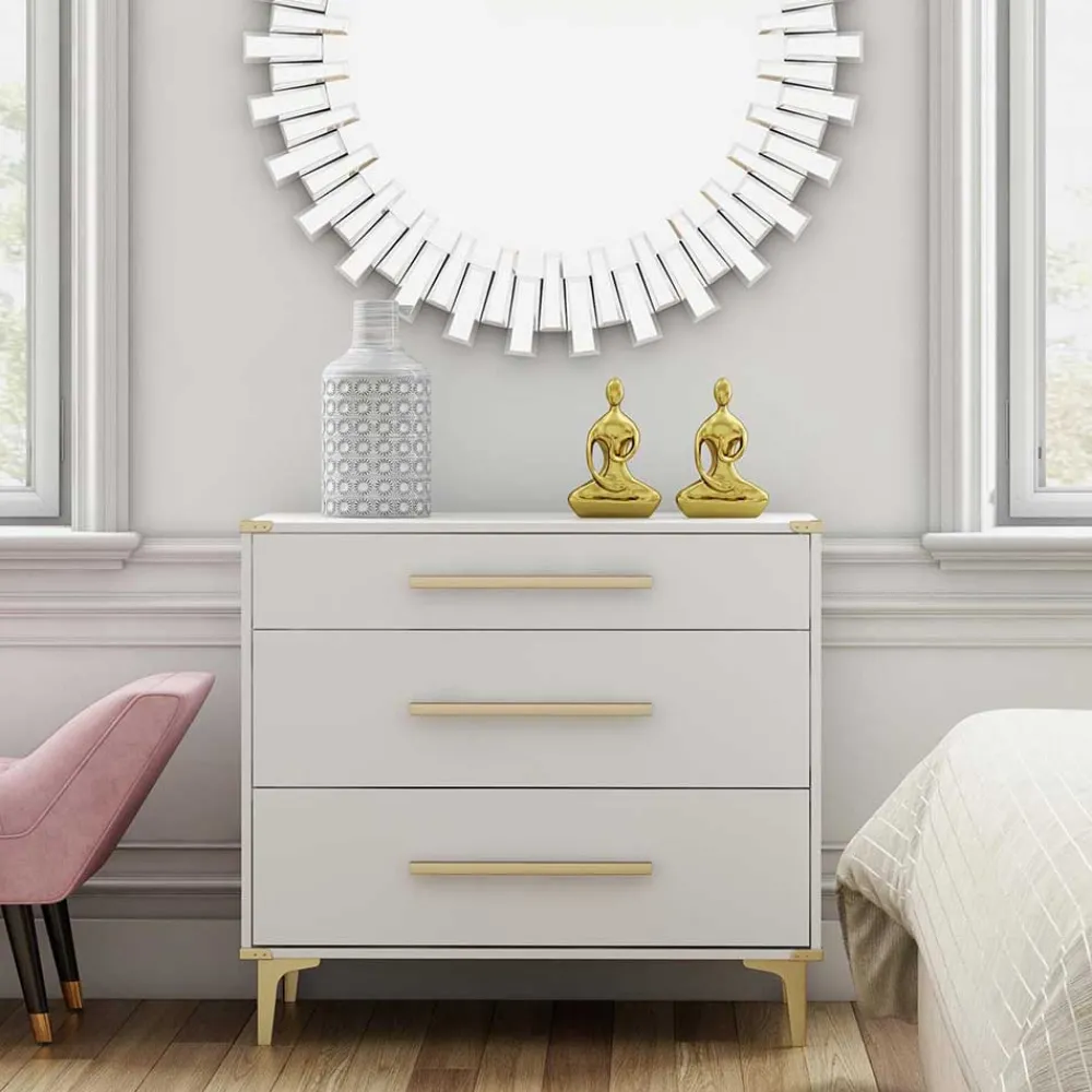 Wohnen 91x81x46 cm Kommode in Weiß und Messing - Onan