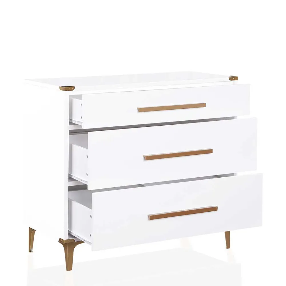 Wohnen 91x81x46 cm Kommode in Weiß und Messing - Onan