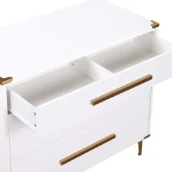 Wohnen 91x81x46 cm Kommode in Weiß und Messing - Onan