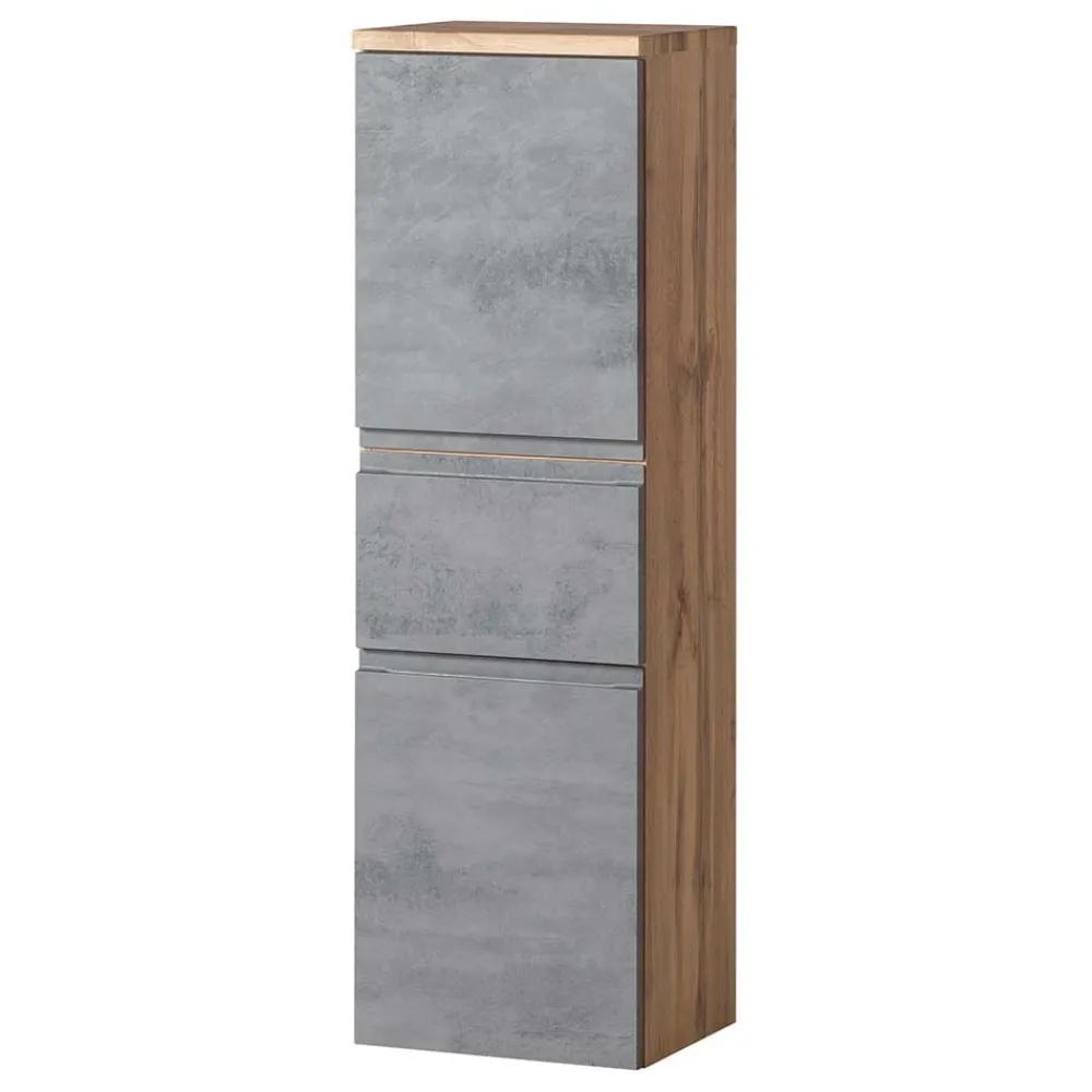 Wohnen 130x40x35 cm Midi Badschrank in Beton & Wildeiche - Mia