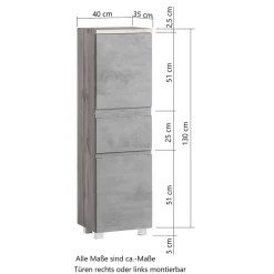 Wohnen 130x40x35 cm Midi Badschrank in Beton & Wildeiche - Mia