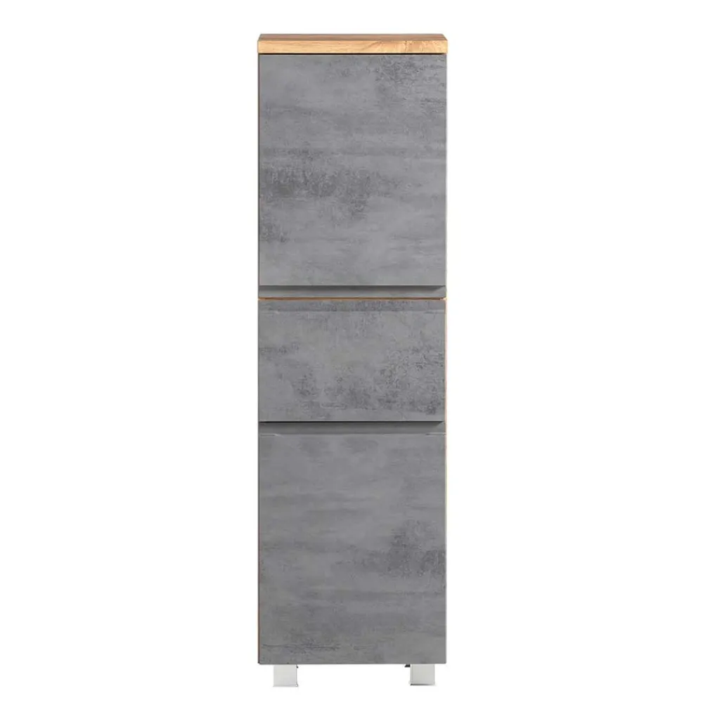 Wohnen 130x40x35 cm Midi Badschrank in Beton & Wildeiche - Mia