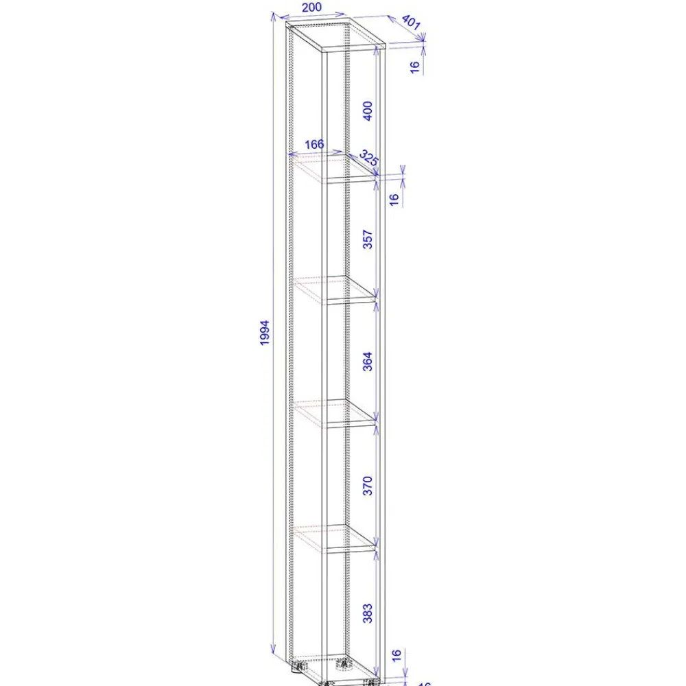 Wohnen Büroregale*20x200x40 cm Nischenregal mit fünf Fächern - Nonessia
