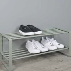 Wohnen 70x29x27 cm Schuhregal aus Stahl in Graugrün - Mion