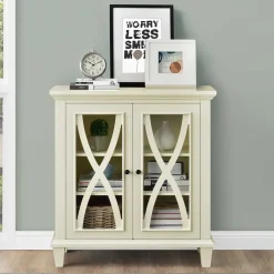 Wohnen 80x87x38 cm Vintage Vitrine in Cremeweiß - Arvid