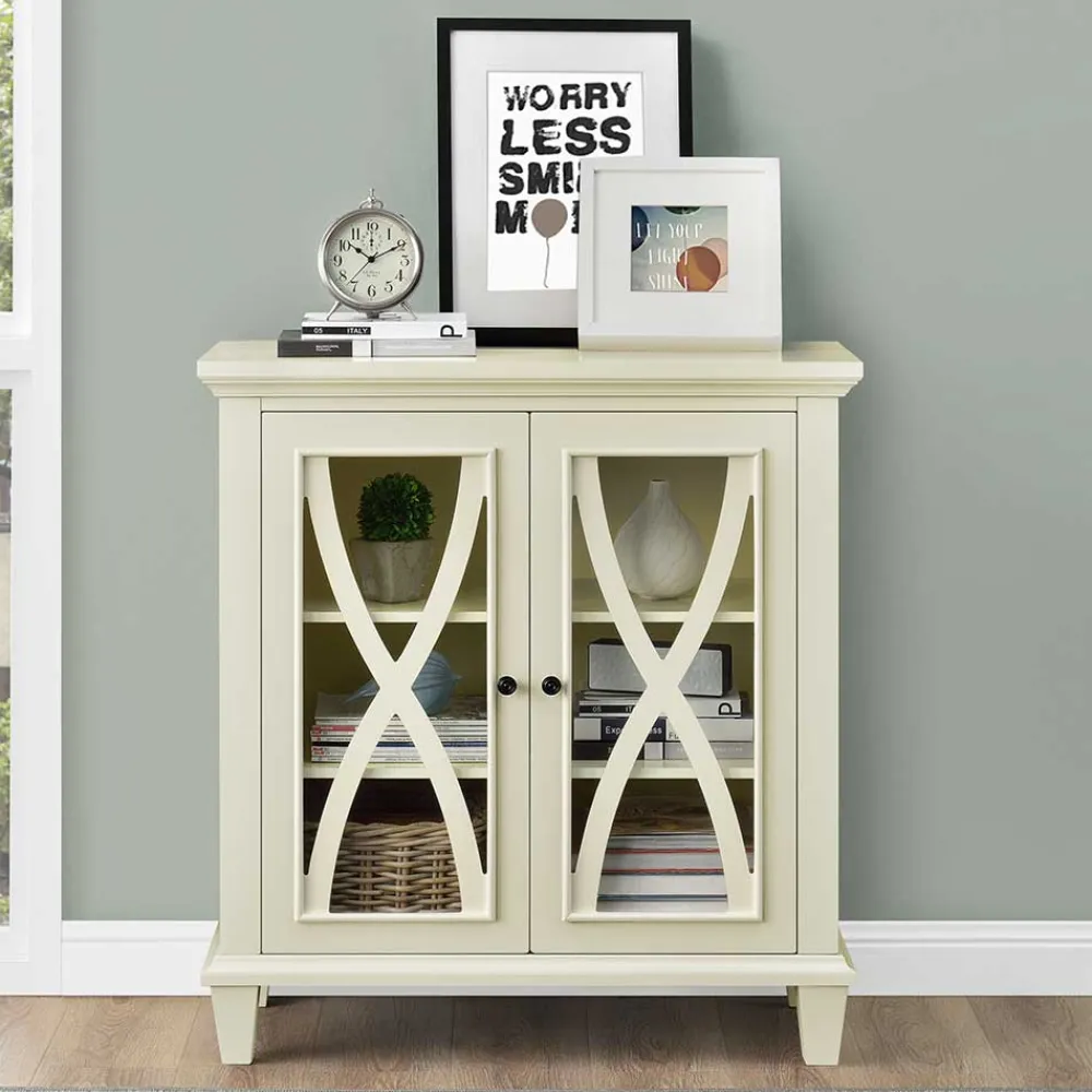 Wohnen 80x87x38 cm Vintage Vitrine in Cremeweiß - Arvid