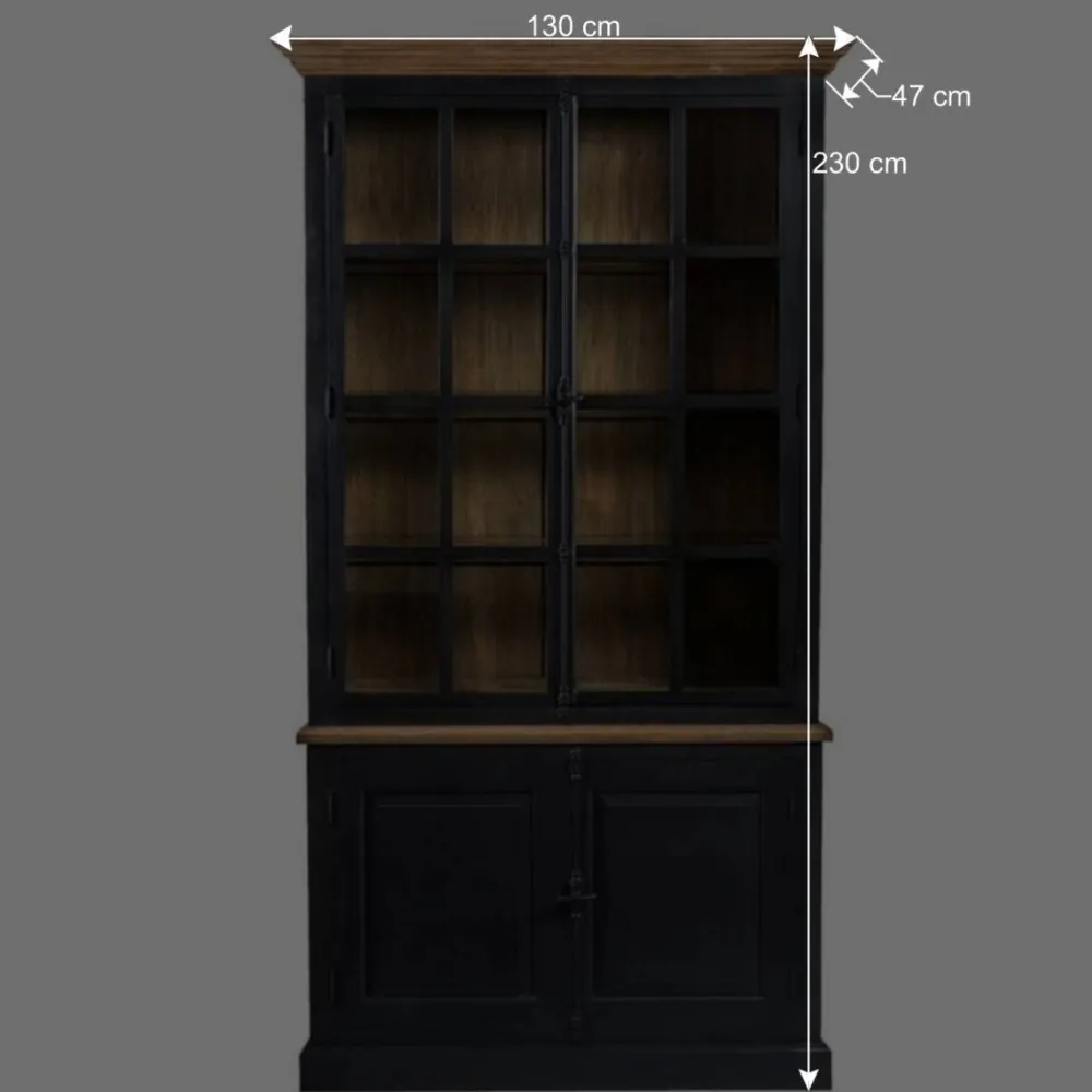 Wohnen Vitrinen|Wohnzimmer-Vitrinen*130x230x47 cm Vintage Vitrine Schrank in Schwarz - Niovan