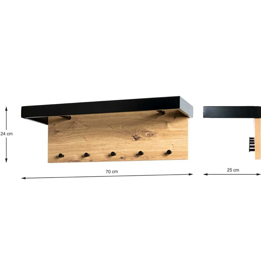 Wohnen 70x24x25 cm Wandgarderobe mit 5 Kleiderhaken - Zyaman