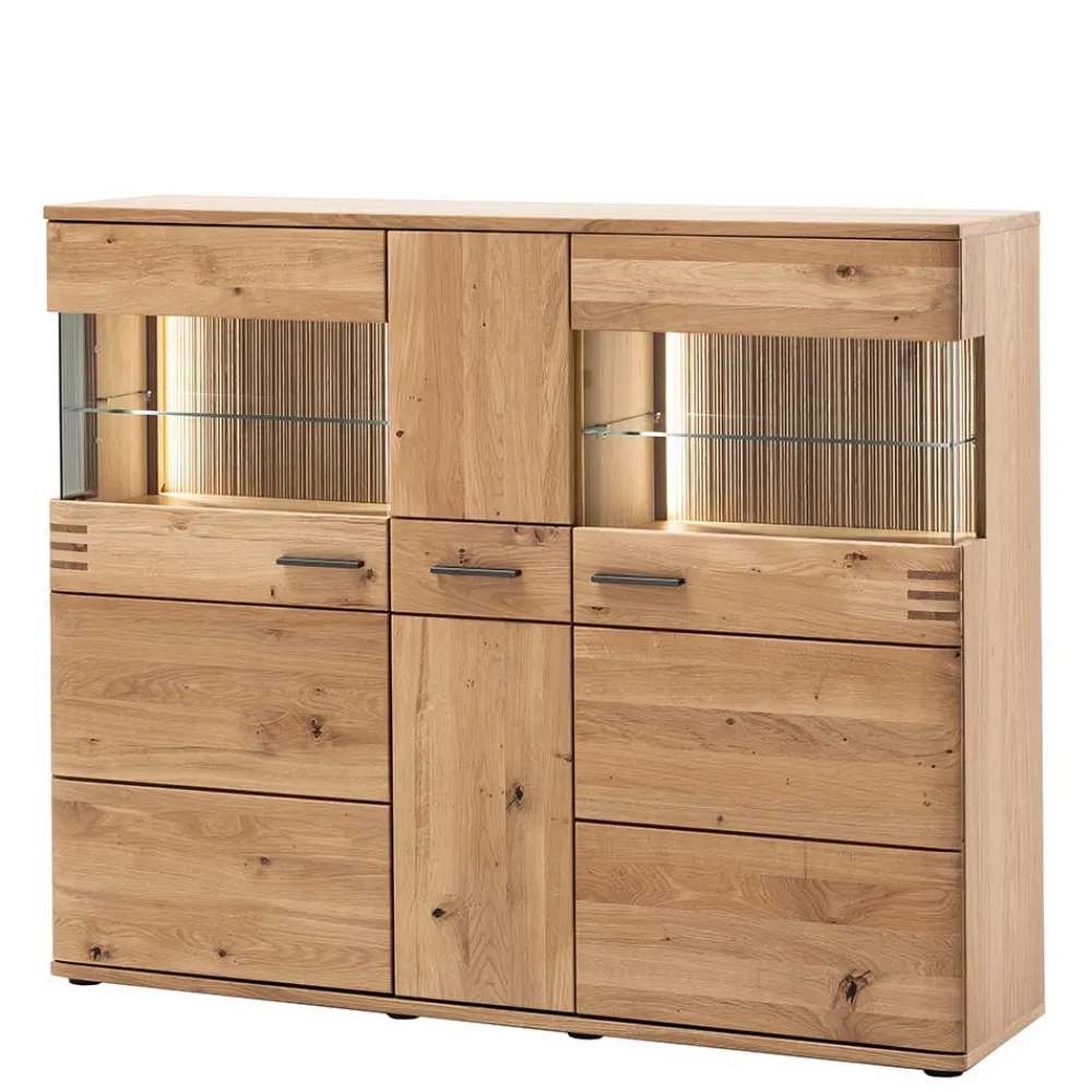 Wohnen 150x121x37 cm Wohnzimmer Schrank in Eiche Bianco - Crupean