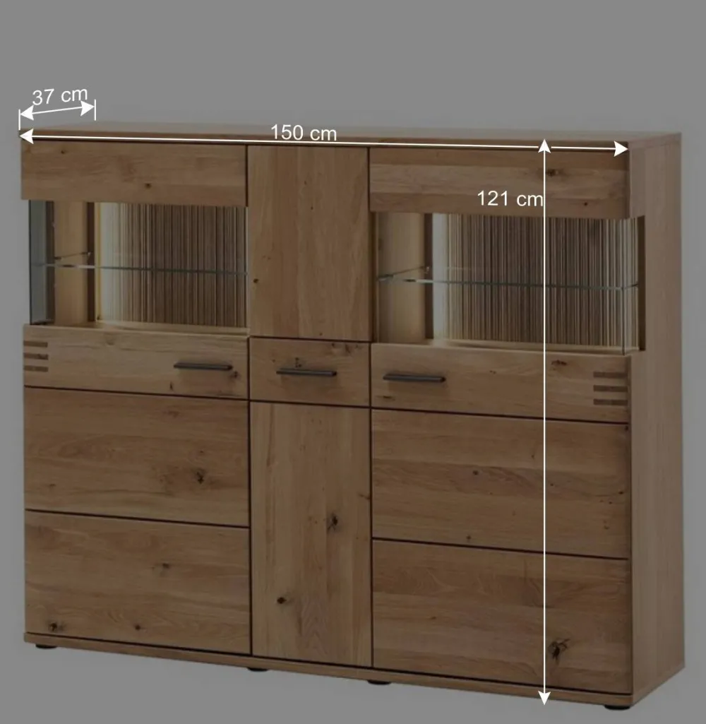 Wohnen 150x121x37 cm Wohnzimmer Schrank in Eiche Bianco - Crupean