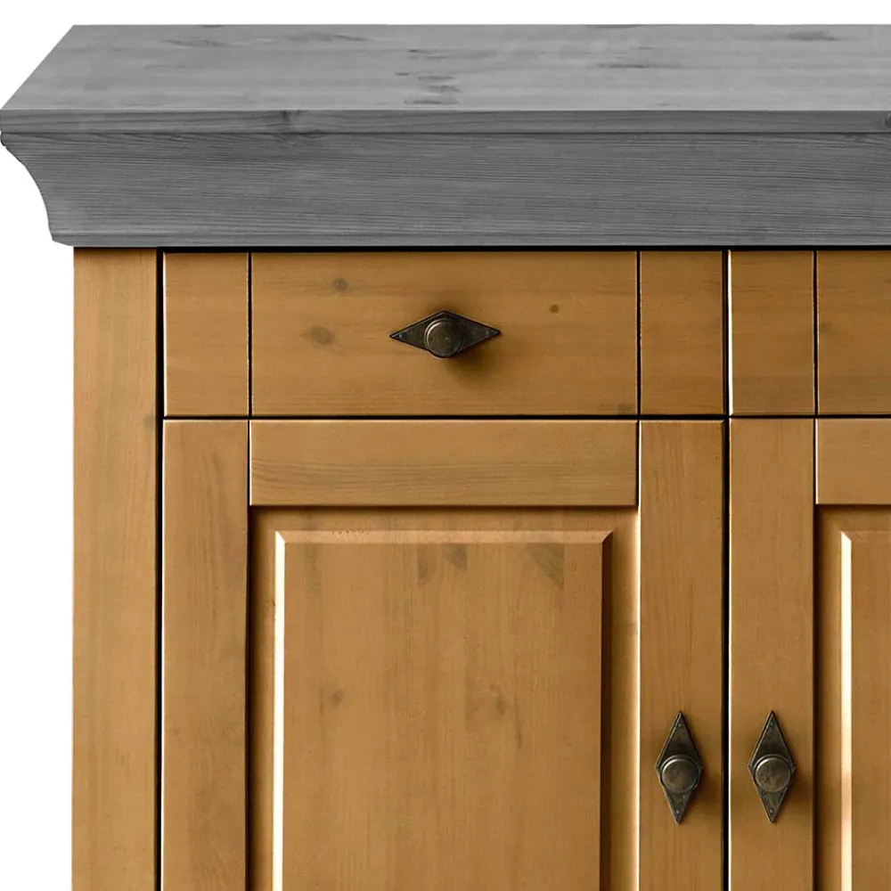 Wohnen 108x85x45 Country Kommode in Kiefer Lauge & Grau - Eshelas