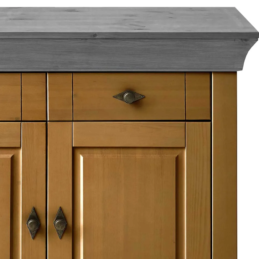 Wohnen 108x85x45 Country Kommode in Kiefer Lauge & Grau - Eshelas