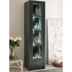 Wohnen 50x197x43 Country Vitrine in Dunkelgrün - Niestov