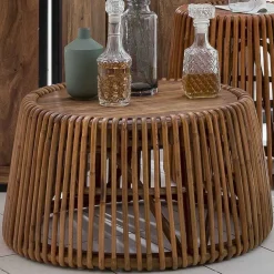 Wohnen Rattanmöbel*69x38x69 Design Couchtisch aus Recyclingholz & Rattan - Valtte