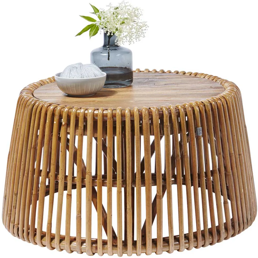 Wohnen Rattanmöbel*69x38x69 Design Couchtisch aus Recyclingholz & Rattan - Valtte