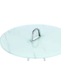 Wohnen 46x60x46 Design Glastisch in Weiß & Silber - Twinta