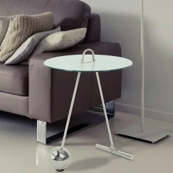 Wohnen 46x60x46 Design Glastisch in Weiß & Silber - Twinta