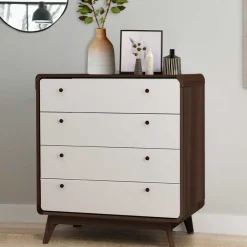 Wohnen 80x88x39 Design Kommode in Weiß & Walnuss - Devkan