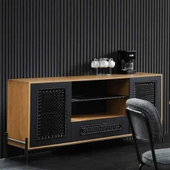 Wohnen 164x76x43 Design Sideboard mit Kunstrattan Geflecht - Zavias