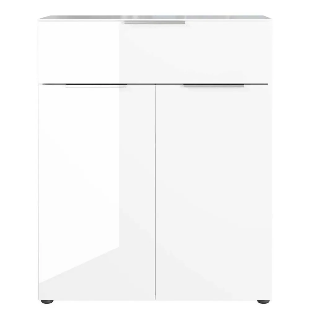 Wohnen 83x101x42 Design Vertiko in Weiß mit Glas - Soraga