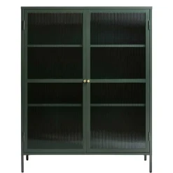 Wohnen 110x140x40 Dunkelgrüne Highboard Vitrine aus Stahl - Estellos